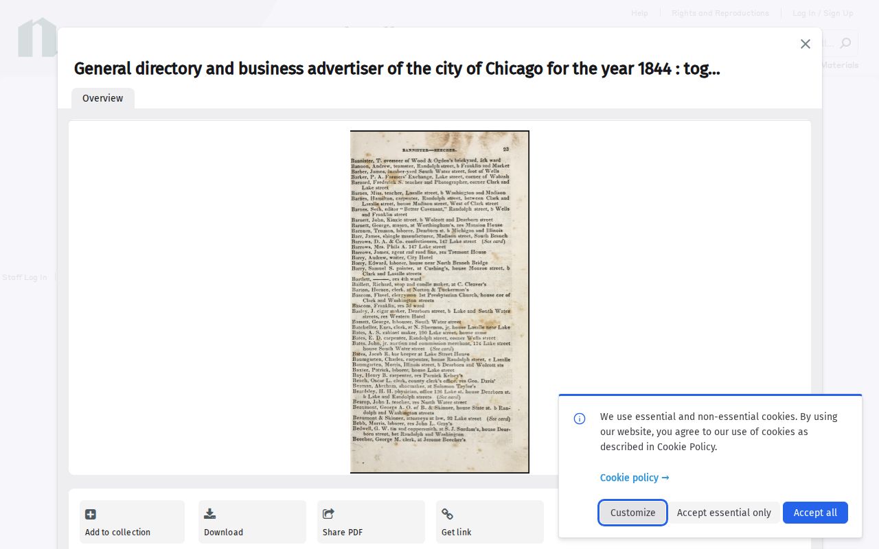 Newberry digital scan of the 1844 Chicago city directory