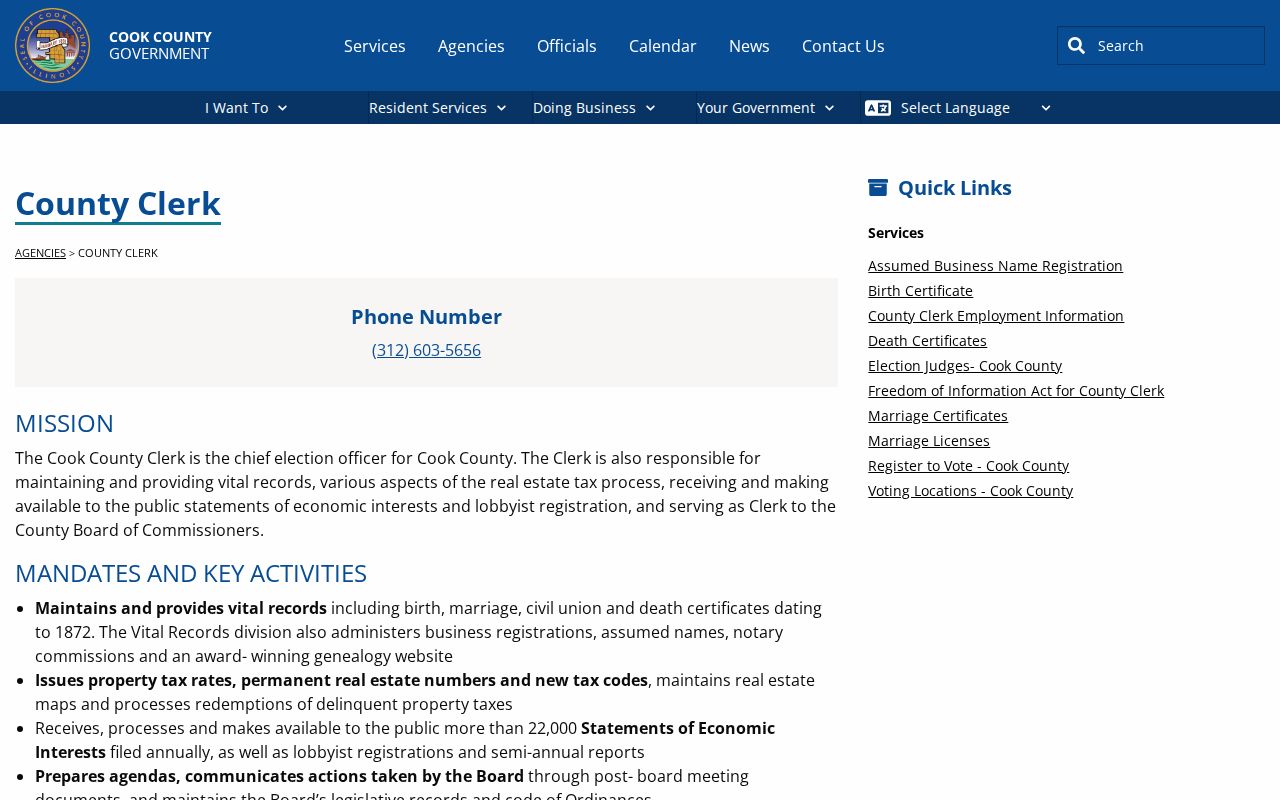 Cook County residents directory County Clerk records page