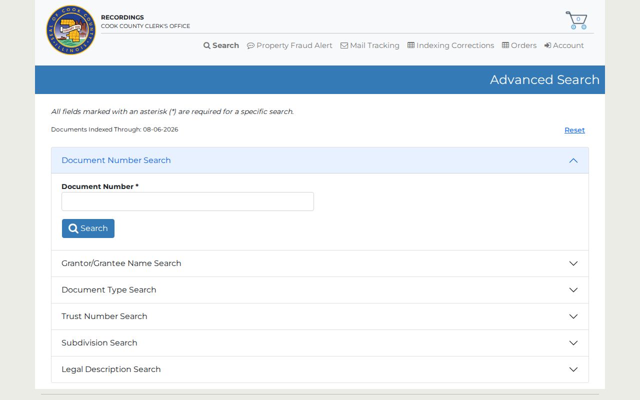Cook County previous residents grantor and grantee advanced search