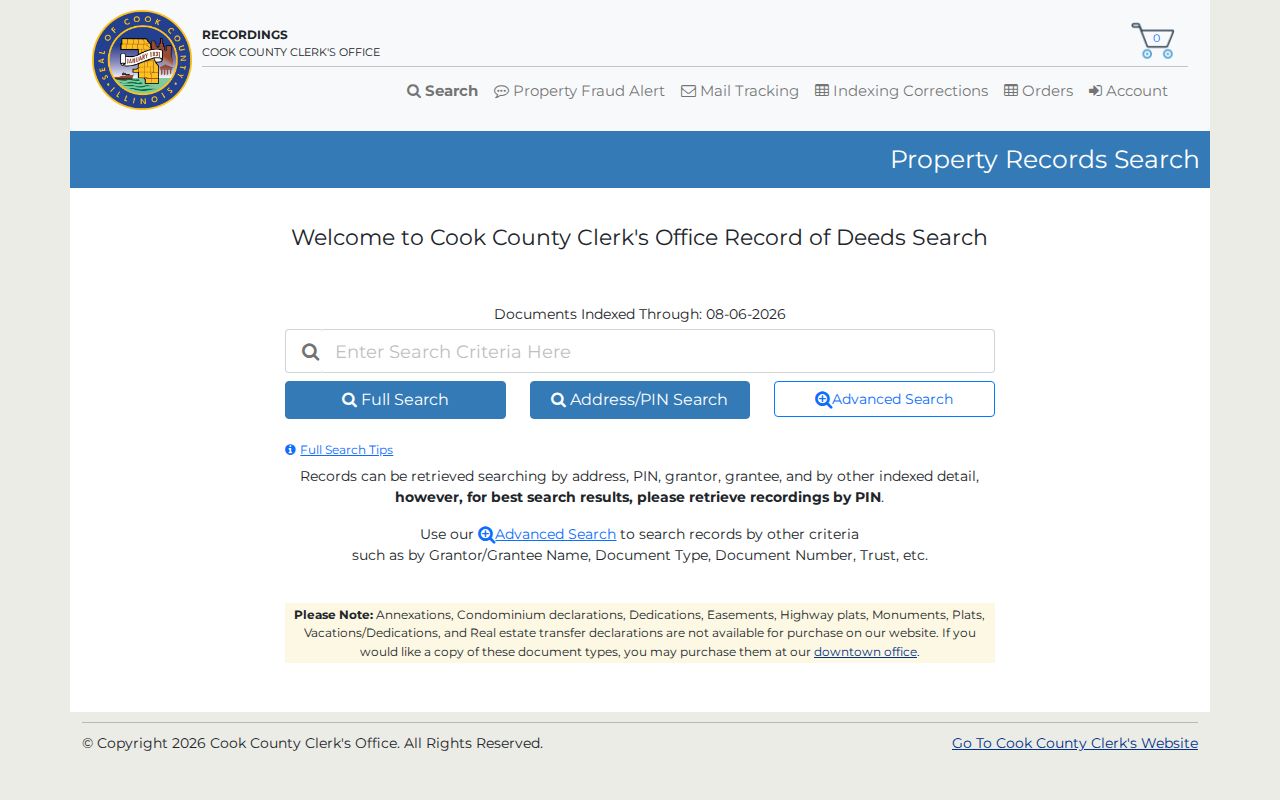Cook County previous residents search in the Clerk recordings index