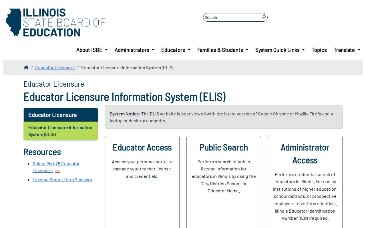Cook County resident lookup with Illinois educator licensure search