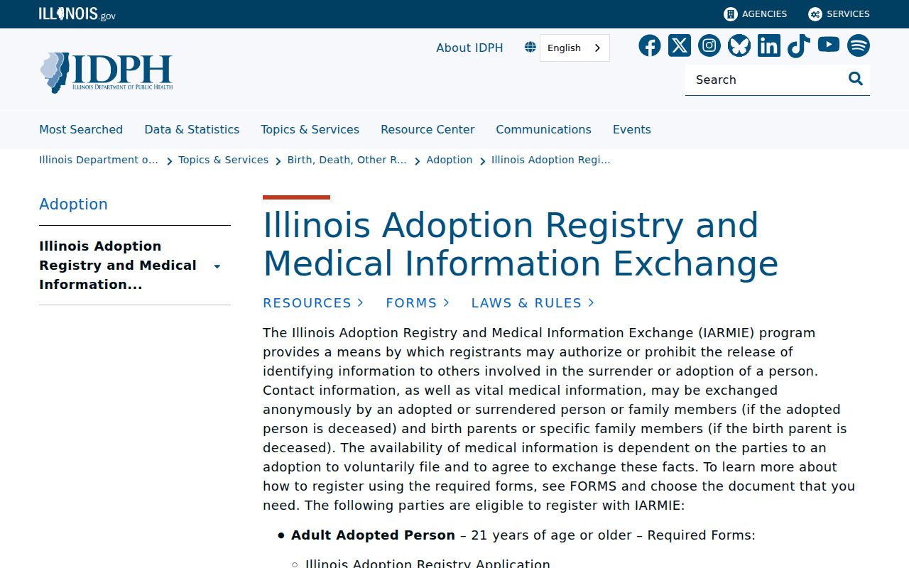 Cook County resident lookup using the Illinois adoption registry route