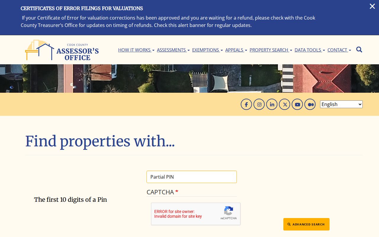 Cook County Assessor advanced street and address-range search