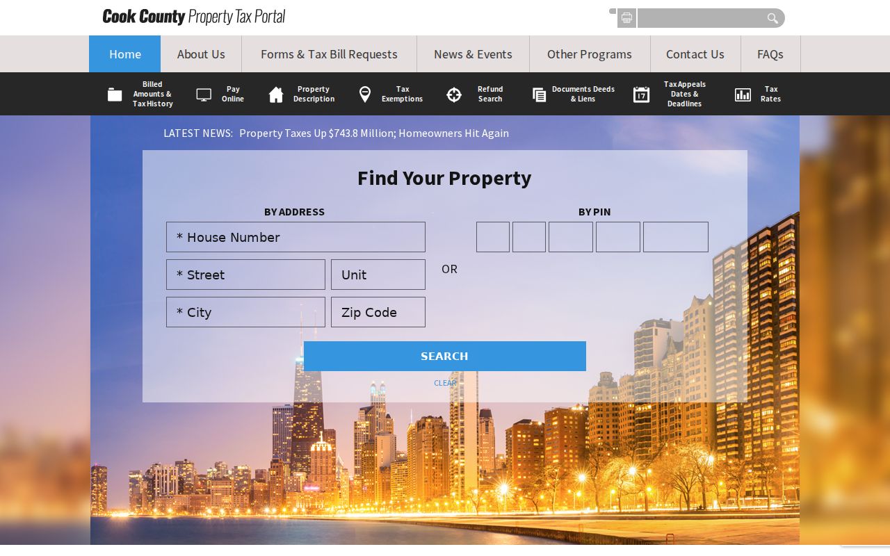 Cook County property information portal used after a street parcel search