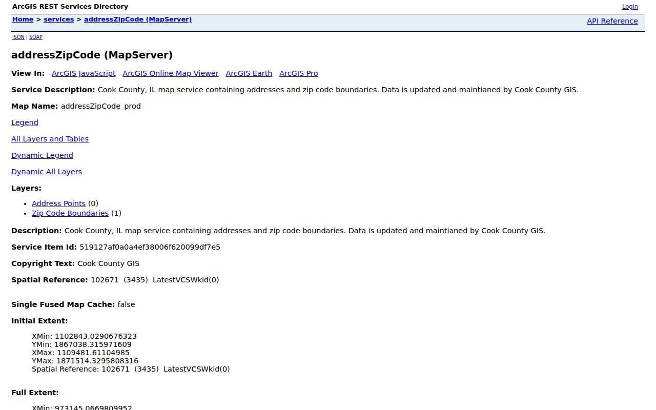 Cook County ZIP code directory GIS address service